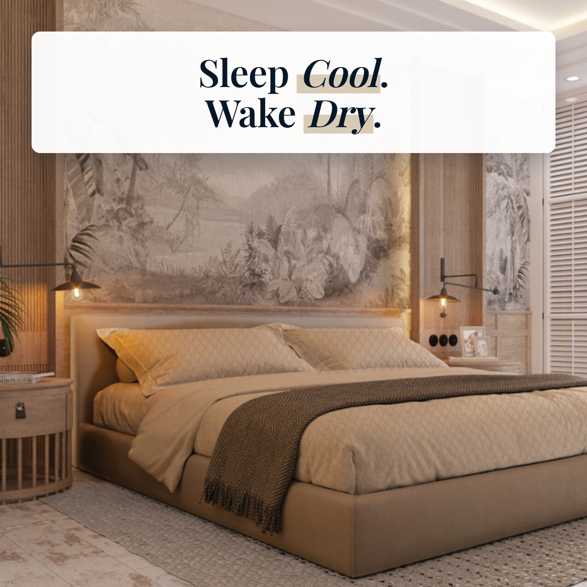 Lusome temperature regulating sheets in Champagne on a made bed