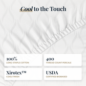 Fabric composition: 100% long-staple cotton, 400 thread count, Xirotex Cool finish