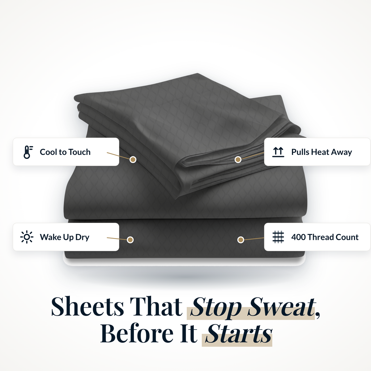 Lusome temperature regulating sheets in Smoked Pearl, folded set