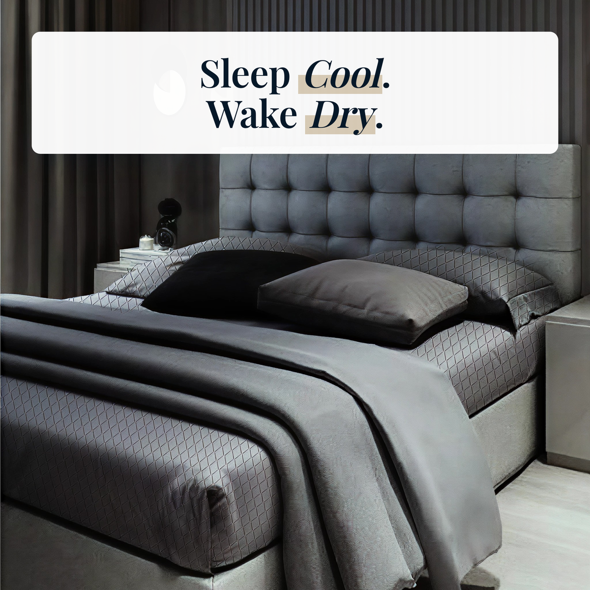 Lusome temperature regulating sheets in Smoked Pearl on a made bed